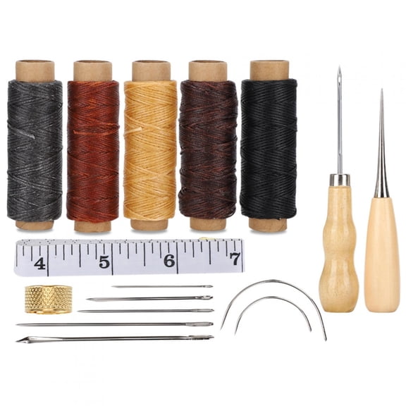 Riousery Leather Hand Sewing DIY Stitching Craft Tool Kit with Thimble Measuring Tape Awl Accessory Set for Leathercraft