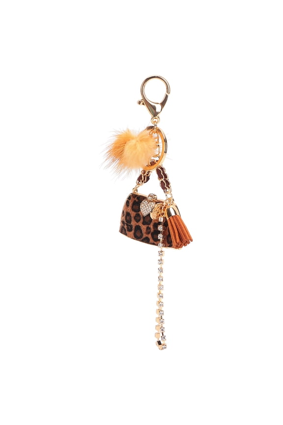 Leopard Print Key Chain Handbag Bag Pendant Metal Key Ring, 4.33 inches / 11 cm[cite: 1]