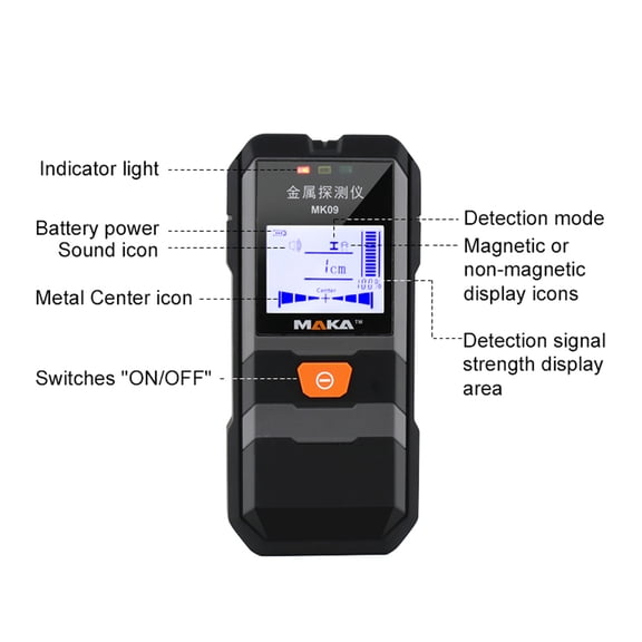 Riousery MAKA MK09 Portable LCD Backlight Display Infrared Metal Detector High Accuracy Steel Wire Copper Tube Finder Depth Tracker Wall Scanner (7.48 inches / 19 cm)