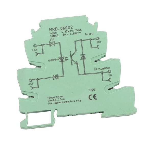 Riousery MRD-060D2 Ultra Thin 6.2mm Solid State Relay Module Input 4-32VDC NO 2A Output for TS-35 Rail (3.2 x 0.2 x 3.1 in / 81 x 6.2 x 78 mm)