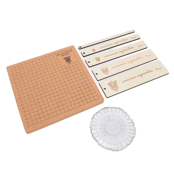 Riousery Macrame Board and Pins Kit, Double Sided Grids Cork Macrame Project Board with 5 Rulers & 30 T Pins for Braiding Bracelets, Knotting Creating, 7.1x7.1 inches / 18x18 cm, Ideal Craft Tool