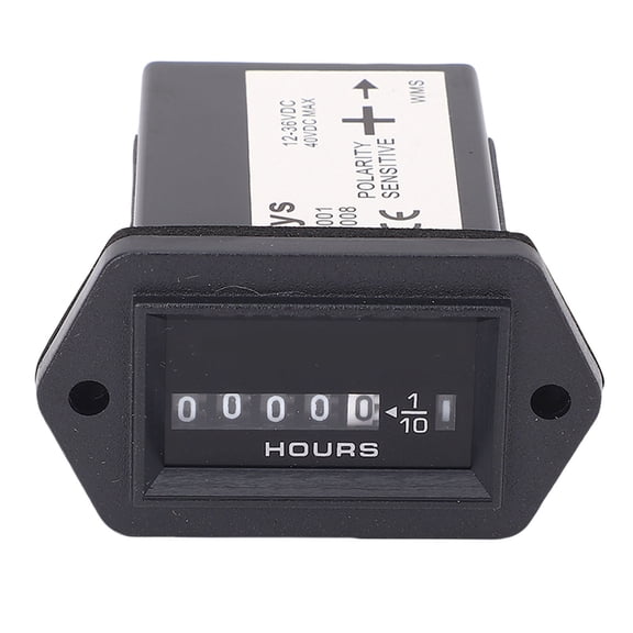 Riousery Mechanical Hour Meter DC 12V to 36V Rectangular Engine Hour Meter Gauge for Boat Tractor Truck Generator Motorcross, No Battery Needed, High Accuracy 99999.9 Hours Display, Black, 1 Pack
