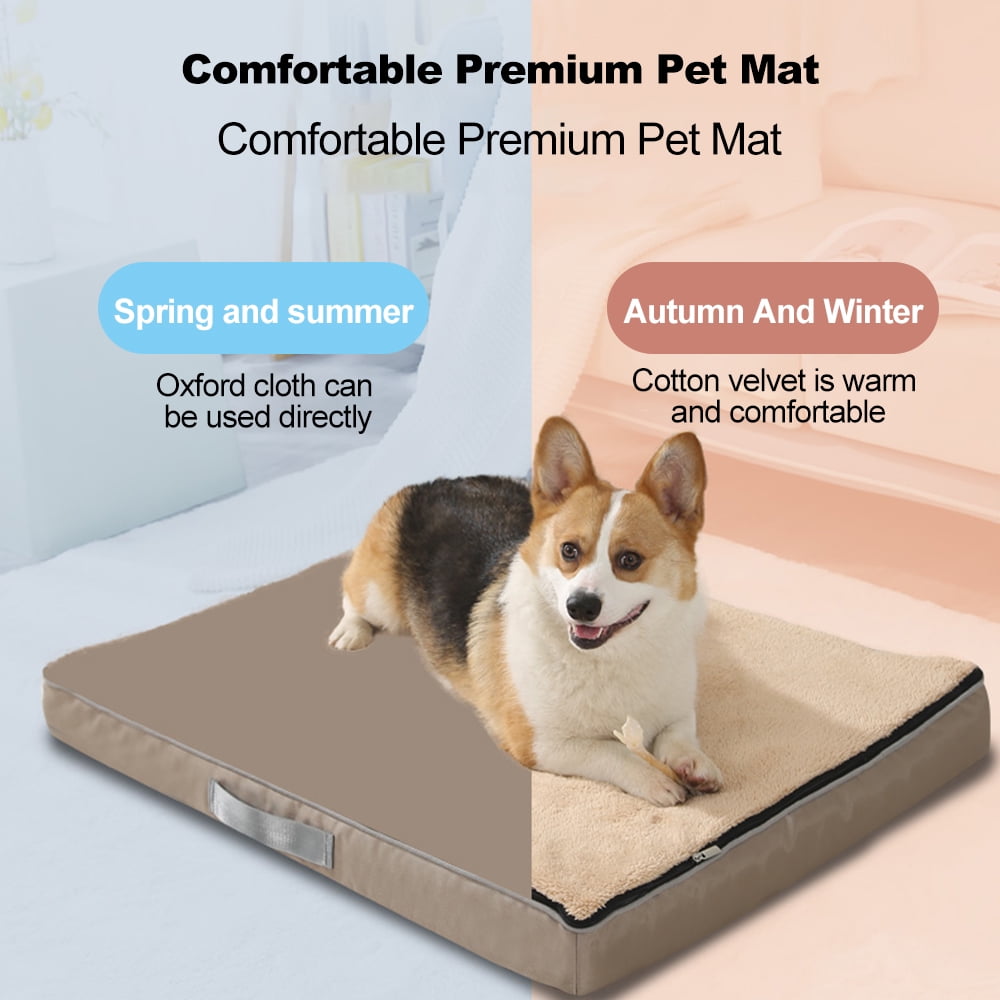 Riousery Memory Foam Pet Pad Dog Bed Teddy Golden Retriever Autumn Winter Waterproof Pad Removable Washable Cat Mat (29.53 inches, White/Blue)