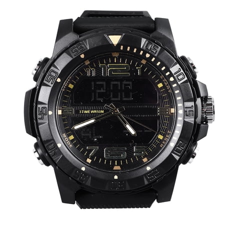 Riousery Men Analog Digital Chronograph Watch, 50M Water Resistant Sports Wristwatch with Large Face LED Backlight, Stopwatch, Alarm, 1/24 Hour Format, Multi-functional Outdoor Electronic Watch Gold
