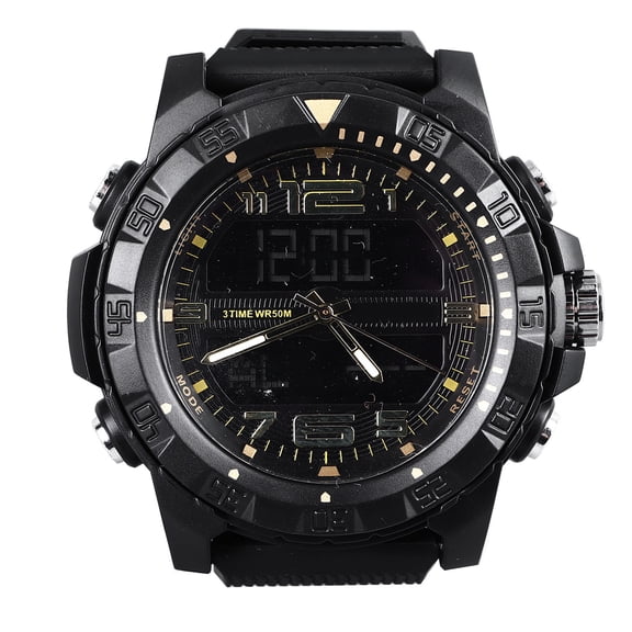 Riousery Men Analog Digital Chronograph Watch, 50M Water Resistant Sports Wristwatch with Large Face LED Backlight, Stopwatch, Alarm, 1/24 Hour Format, Multi-functional Outdoor Electronic Watch Gold