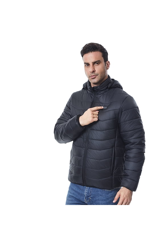 Men's Heated Jacket with Hood Winter Intelligent Fleece Quilted Cotton Coat 27-Zone Four-Control Outdoor Warm Apparel Black 3XL (10 inches / 25.4 cm)