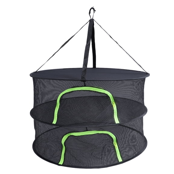 Riousery Mesh Zippered Herb Drying Rack, 2 Tier Breathable Hanging Dryer Net with U-Shaped Zipper, Foldable Plant Dry Net for Indoor Outdoor Garden Storage, Fluorescent Green (9.84 inches / 25 cm)