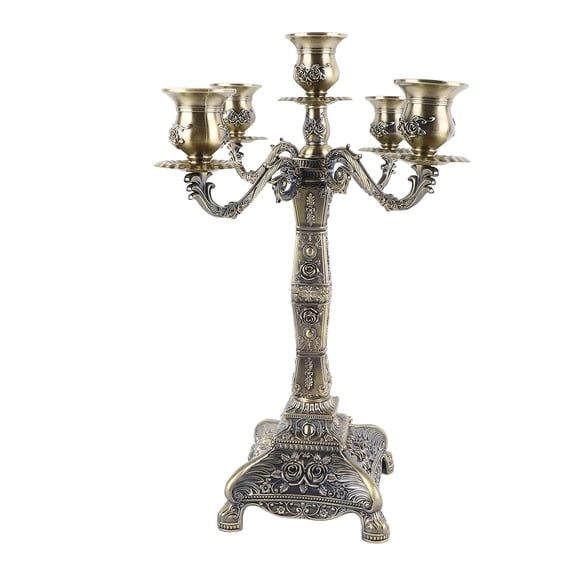 Riousery Metal Arms Candelabra European Style Retro Candlestick Holder Romantic Candle Holder Decoration for Wedding Dinner Party Bronze Five Heads (13.39 inches / 34 cm)[cite: 1]