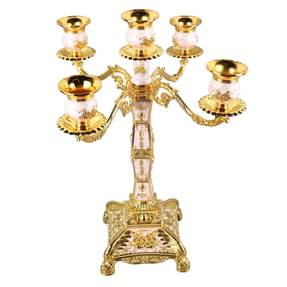 Riousery Metal Arms Candelabra European Style Retro Candlestick Holder Romantic Candle Holder Decoration for Wedding Dinner Party Gold and White Five Heads (13.39 inches / 34 cm)[cite: 1]