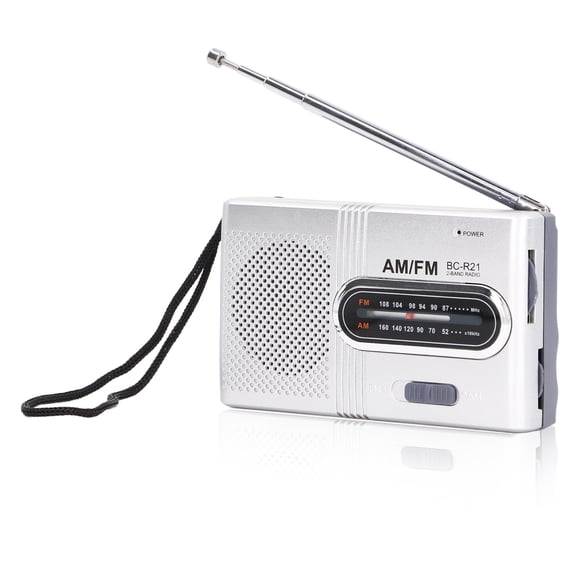 Riousery Mini AM FM Radio Portable Digital Radio Receiver Battery Operated Pocket Radio for Walking Jogging Gym Camping Emergency Use, BC-R21, Silver
