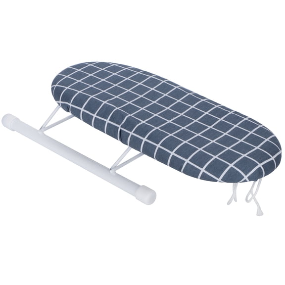 Riousery Mini Ironing Board Foldable Sleeve Cuffs Collars Tabletop Ironing Table for Home Travel Use, Premium Dark Blue Plaid Cover, Portable Board 10.2 inches / 26 cm Length