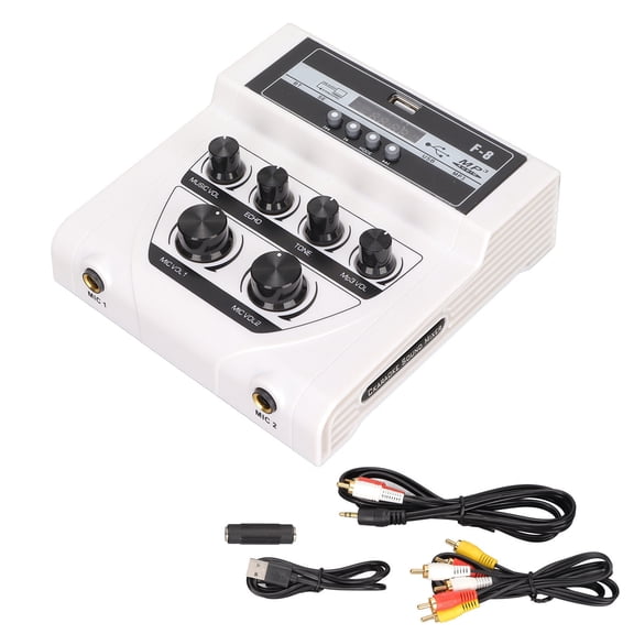 Riousery Mini Sound Mixer F-8 Bluetooth Recording MP3 Function Home Karaoke Stereo Receiver Amplifier for TV PC Smartphone 100-240V EU Plug 7.48 inches / 19 cm