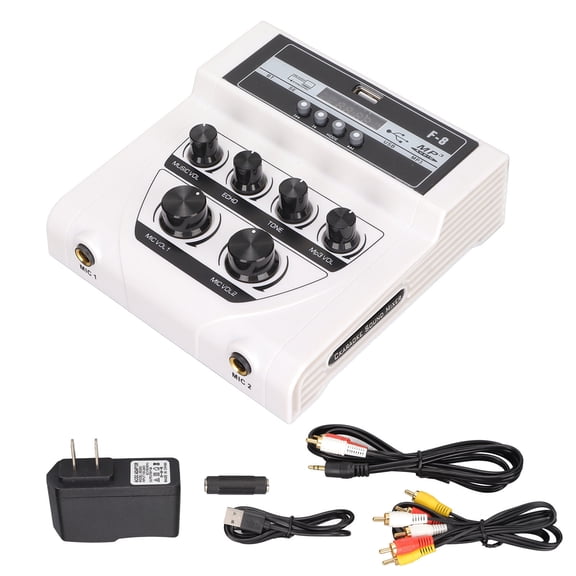 Riousery Mini Sound Mixer F-8 Bluetooth Recording MP3 Function Home Karaoke Stereo Receiver Amplifier for TV PC Smartphone 100-240V US Plug 9.45 inches / 24 cm