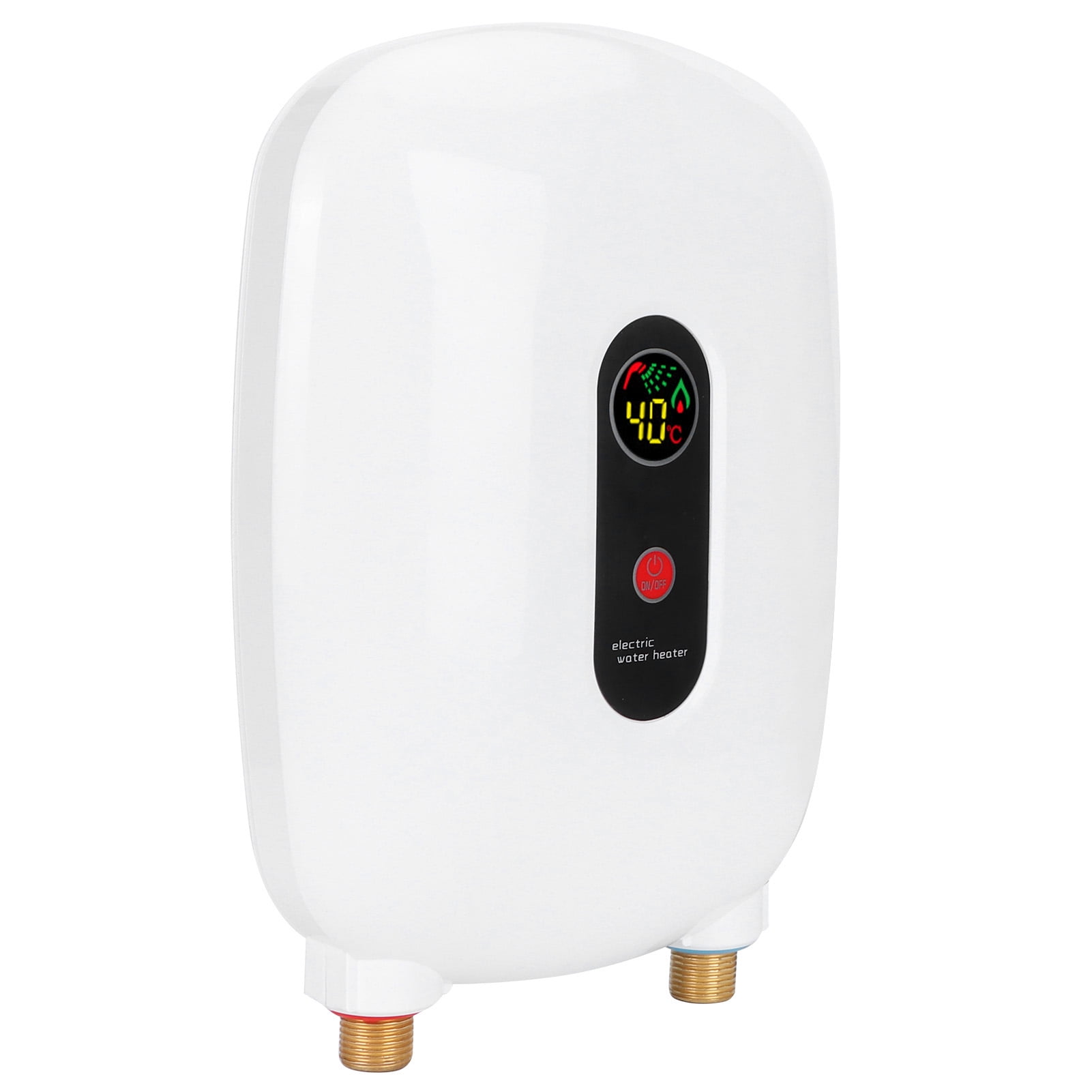 Riousery Mini Tankless Hot Water Heater Electric Fixed Frequency Appliance for Bathroom Shower Kitchen Fast Heating 3000W 110V US Plug Stainless Steel White Compact Design 11.4 inches / 29 cm