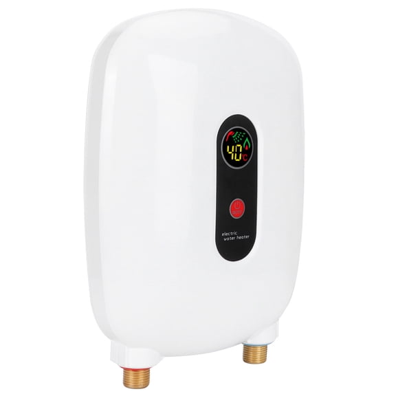 Riousery Mini Tankless Hot Water Heater Electric Fixed Frequency Appliance for Bathroom Shower Kitchen Fast Heating 3500W 220V UK Plug Stainless Steel White Compact Design 11.4 inches / 29 cm