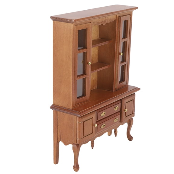 Riousery Miniature Cabinet Wooden 1/12 Scale Dollhouse Bookcase Cupboard Openable Doors Drawer Maroon Theme (6.9 Inches / 17.5 cm)