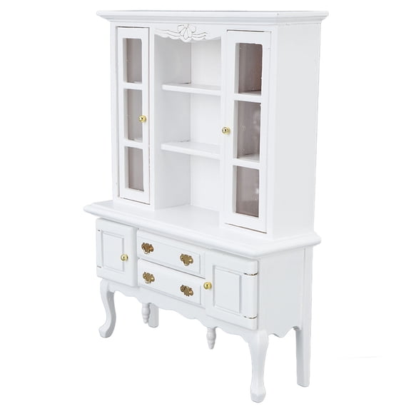 Riousery Miniature Cabinet Wooden 1/12 Scale Dollhouse Bookcase Cupboard Openable Doors Drawer White Theme (6.9 Inches / 17.5 cm)