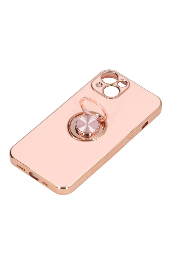 Mobile Phone Case for Iphone 13 with Rose Gold Glitter Plated Ring Stand Ultra Thin Flexible TPU Phone Protective Case Light Pink Cover (10 inches / 25.4 cm)