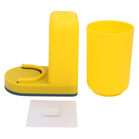 Riousery Modern Wall Mounted Toothbrush Holder with Cup, Space Saving Bathroom Organizer Set, No Drilling Required, Multipurpose Storage Cup Holder, Yellow, 5.12 inches / 13 cm
