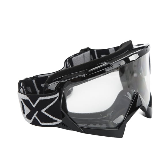 Riousery Motorcycle Goggles, Adjustable Protective Eyewear for Dirt Bike ATV Off-Road Riding, PC Lens Sponge Frame, Windproof Anti-Slip Gear, Black Frame Transparent Lens (9.45 inches / 24 cm)