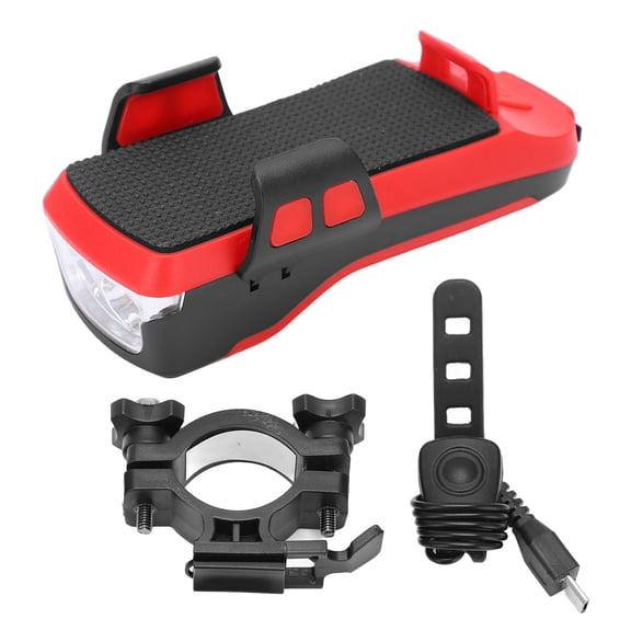 Riousery Multifunction Bike Headlight with Phone Holder, 500lm LED Front Light, 4000mAh Power Bank & 130dB Horn, USB Rechargeable Safety Cycling Warning Lamp for Mountain & Road Bicycles - Red