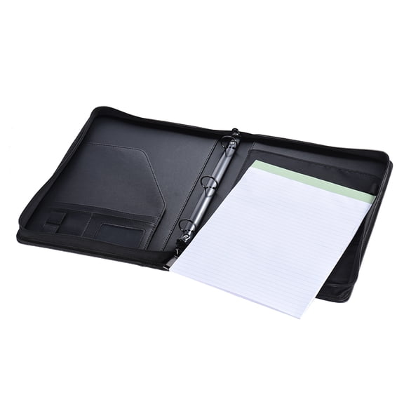 Riousery Multifunctional Professional Business Portfolio A4 PU Leather Padfolio Folder Organizer Zippered Closure Loose-leaf with Memo Note Pad