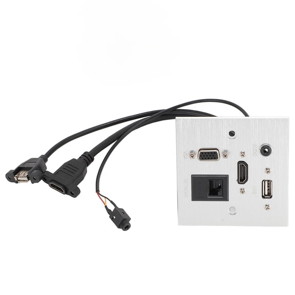 Riousery Multimedia Socket Aluminum Alloy USB HD VGA 3.5MM Sound RJ45 Network Wall Outlet with HDMI Cable