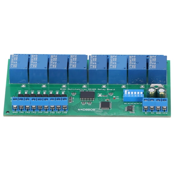 Riousery N4D8B08 8-Input 8-Output RS485 Electrical System Relay, 24V Modbus RTU DIN35 Rail Box PLC Switch Control Expansion Board for Automation, 5.51 inches / 14 cm, 1 Pack