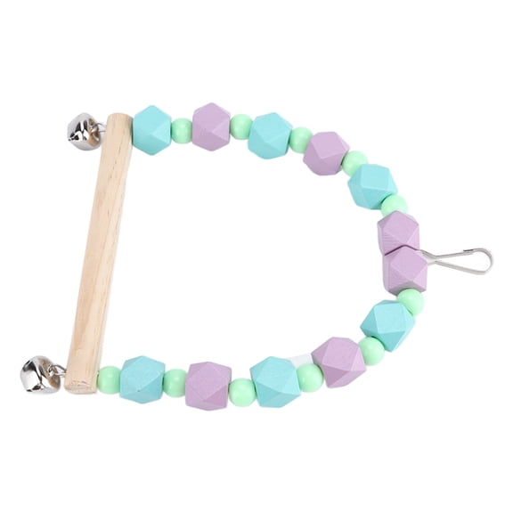 Riousery Natural Colored Wooden Block Bird Swing Toy for Small Medium Parrots, Macaws, Cockatiels, Multicolor Geometric Chewing Climbing Hanging Cage Accessories, 8.6 inches / 22 cm