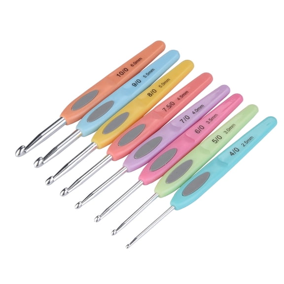 Riousery New Aluminium Crochet Hook Knitting Needles Stitches Set With Colourful Soft Plastic Handle 8 Pieces Ergonomic Yarn Hooks Assorted Sizes (5.5 inches / 14 cm) For Crafts