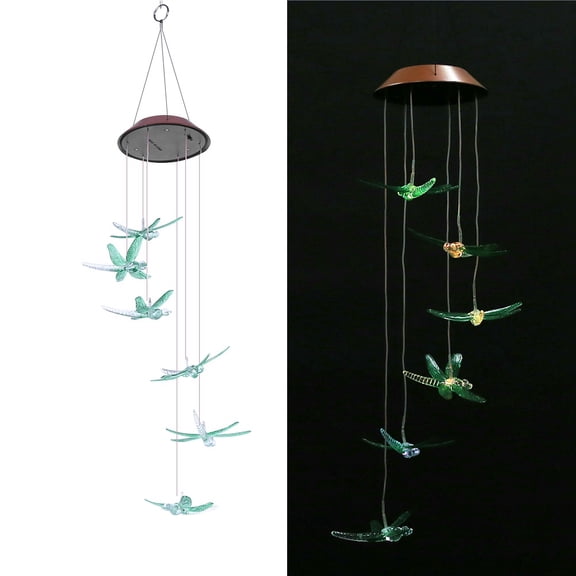 Riousery Outdoor Waterproof Solar Panel LED Green Dragonfly Wind Chimes Home Garden Patio Yard Decor Light Color Changing Decor Lamp (5.51 inches / 14 cm)