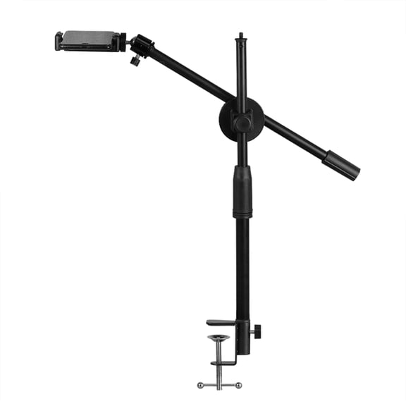 Riousery Overhead Camera Mount Desk Stand Phone Holder Adjustable Arm Tabletop with Gimbal & 26cm Fill Light