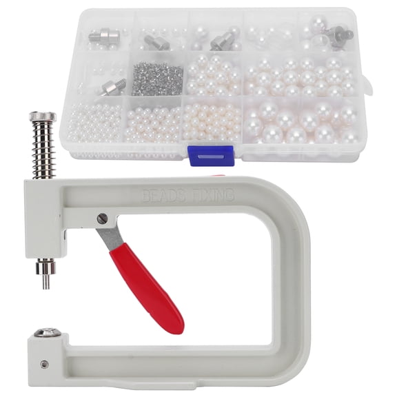 Riousery Pearl Setting Machine Kit DIY HandMade Beads Rivet Button Craft Decoration Accessories, White, 1038 Pieces (8.26 inches / 21 cm)