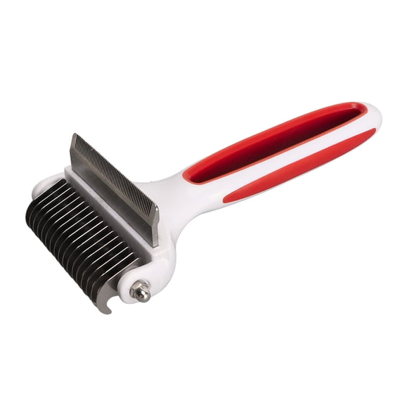 Riousery Pet Deshedding Brush 2 in 1 Dematting Tool Undercoat Rake Comb for Dogs & Cats, Small Size Red (7.48 inches / 19 cm), Effective Grooming Tool for Knots & Tangled Hair, Reduces Shedding