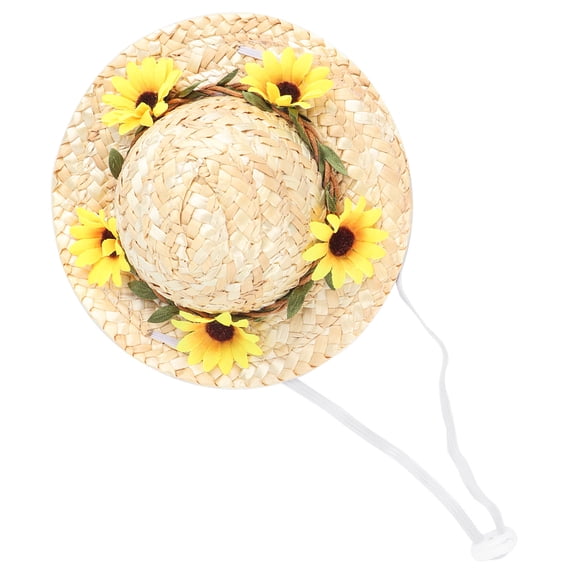 Riousery Pet Sombrero Straw Hat with Yellow Flowers, Small, Dog and Cat Birthday Party Costume Accessory (6.3 inches / 16 cm)