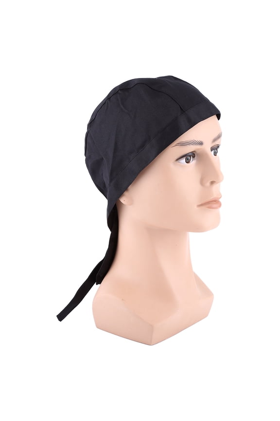 Pirate Style Chef Cooking Cap Cloth Kitchen Restaurant Waitress Waiter Catering Hats Workwear Uniform Professional Headwear For Culinary Professionals Adjustable Tie Back (Black)