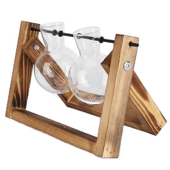 Riousery Plant Terrarium with Wooden Stand Glass Vase Desktop Planter Home Office Decor (2 Bottles)