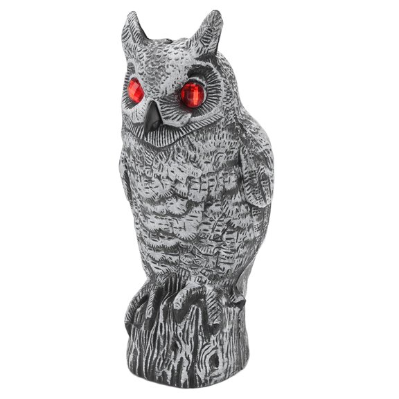 Riousery Plastic Owl Glowing Eyes Lifelike Appearance Water Resistant Bird Deterrent Fake Scarecrow Decoy for Home Garden Patio Fence Outdoor Lawn Park, 15.6 in / 39.7 cm