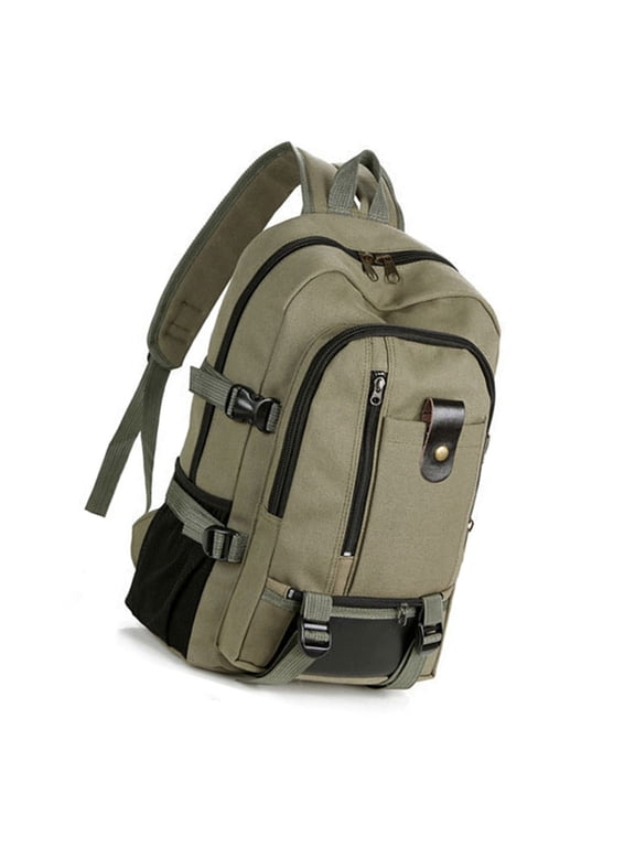 Portable Backpack for Men Travel Daypack Canvas Large Capacity Storage Bag School Bookbag, Army Green (17.32 in / 44 cm)