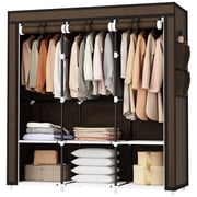 Riousery 51 Inch Portable Wardrobe Closet, 6 Storage Spaces with 3 Hanging Rods, Steel Frame Fabric Organizer, Easy Asse