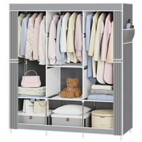 Riousery 49 Inch Portable Wardrobe Closet, 7 Storage Spaces with Hanging Area, Steel Frame Fabric Organizer, Easy Assembly and Dust Resistant Design, Grey