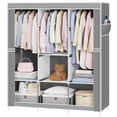 thumbnail image 1 of Riousery 49 Inch Portable Wardrobe Closet, Fabric Closet Organizer with 3 Hanging Rods and 6 Storage Shelves, Freestanding Steel Frame, Dustproof Cover, Easy Assembly, Grey, 1 of 8