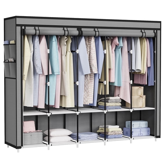 Riousery Portable Closet, 83 Inch Wardrobe Closet for Hanging Clothes 10 Storage Organizer Shelves, Grey