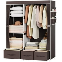Riousery Portable Closet, Bedroom Wardrobe Closet Organizer with Cover, 3 Storage Boxes, Hanging Rods and Shelves, Brown