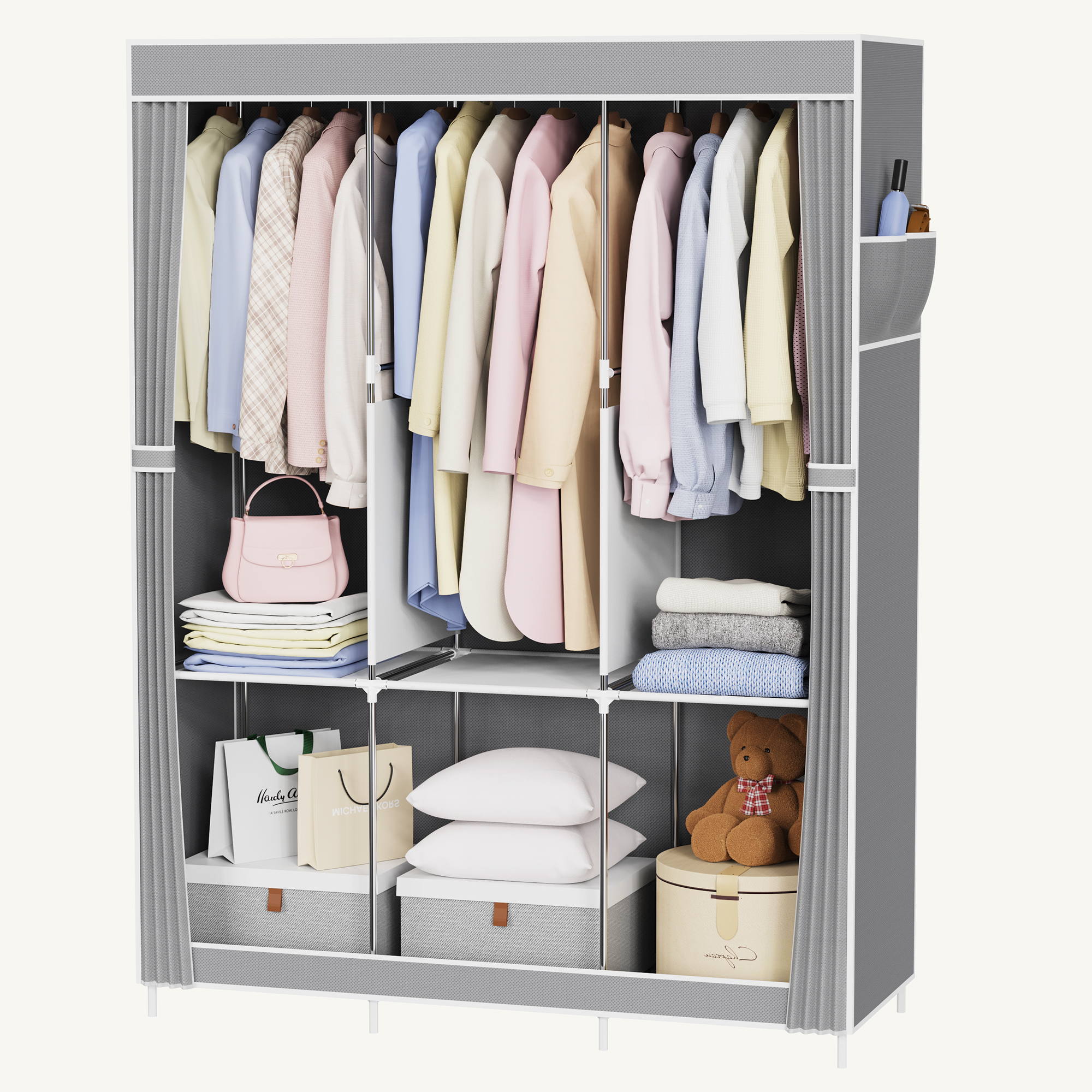 Riousery Portable Closet Wardrobe for Hanging Clothes  6 Storage Organizer Shelves Closet for Bedroom Free Standing Clothes Rack with Cover, Grey - image 1 of 7