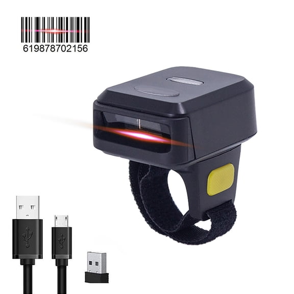 Riousery Portable Finger 1D Barcode Scanner Handheld Wearable Ring Barcode Reader with BT, 2.4G Wireless and USB Wired Connection for Library Book, Warehouse Inventory, Store, Pharmacy 1.4x2.1x2.2 in
