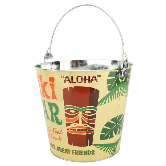 Riousery Portable Metal Ice Bucket with Handle, Thickened Iron Beverage Cooler for Wine & Beer, Round Drink Chiller for Home Bar, Outdoor Camping, Tiki Theme Party and Cocktail Events, Bronze