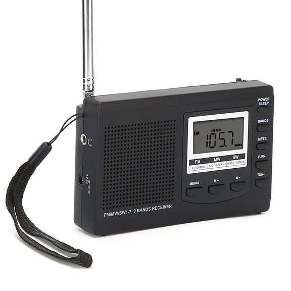 Riousery Portable Mini Radios FM MW SW Receiver with Digital Alarm Clock Black Pocket Radio