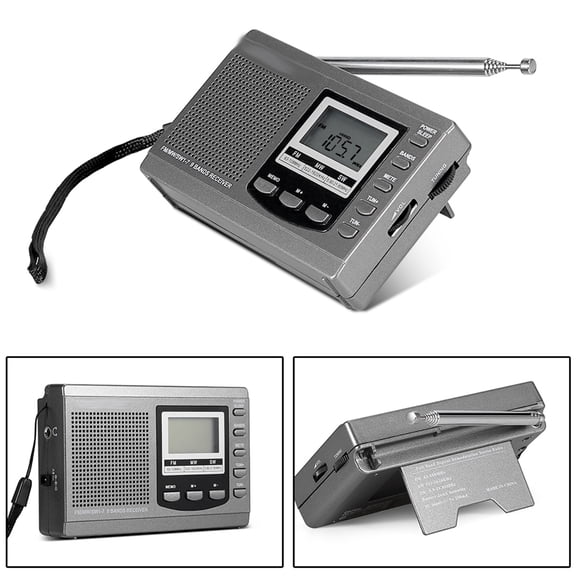 Riousery Portable Mini Radios FM MW SW Receiver with Digital Alarm Clock Grey Pocket Radio