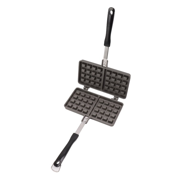 Riousery Portable Nonstick Stovetop Waffle Maker Iron Mold Aluminum Alloy Pancake Baking Pan for Kitchen Cooking, 13.39 inches / 34 cm Length, Easy Clean Square Waffle Iron Plate for Breakfast, Black